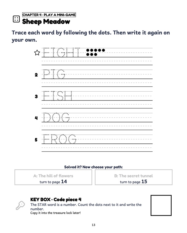 Trace the words · spelling list in the story
